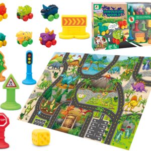 WOOPIE BABY Teematt mänguautodele Komplekt Dinosaurused Autod + Liiklusmärgid