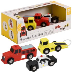 CLASSIC WORLD puidust mänguautod, politsei tuletõrjepuksiirautode komplekt, 3 tükki