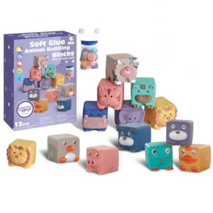 WOOPIE BABY Sensory Blocks Squeeze Puzzle Sound Animals 12 tk.