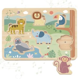 TOOKY TOY puidust pusle Montessori interaktiivne helimõistatus metsloomade safari