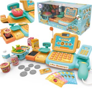 WOOPIE kassaaparaat lastele skanneri skaala mikrofon + 24 tarvikut