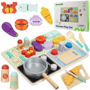 TOOKY TOY Puidust köök koos tarvikutega – väikese koka komplekt
