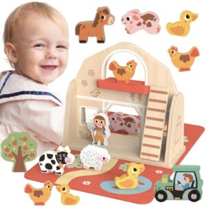 TOOKY TOY PUIDUST TALU MÄNGUKOMPLEKT KOHVRIS LOOMADEGA